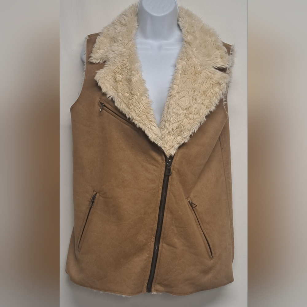 Trafaluc Zara S Faux Suede Vest Soft Warm Fleece Lined Asymmetrical Zipper